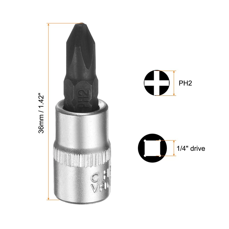 sourcing map 5pcs PH2 Phillips Bit Socket 1/4" Square Drive