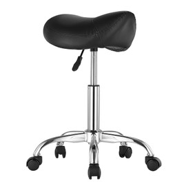 Happybuy Saddle Stool with Wheels, 450 LBS Capacity Ergonomic Rolling Stool, Height Adjustable Thickened PU Leather Chair for Salon and More, Black