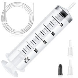 OFFCUP Large Syringe 250 ml, Plastic Syringe with Hose and Plug and Excavator Hose, Dosing Syringe Liquid Transfer for Experiments Liquid Plastic Syringe for Pet Feeding
