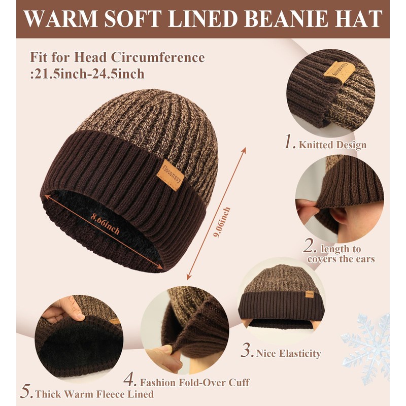 floconssy 3 PCS Men's Winter Hat Scarf Gloves Set, Warm