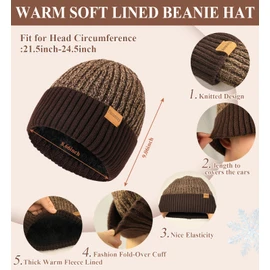 floconssy 3 PCS Men's Winter Hat Scarf Gloves Set, Warm Knit Beanie Thermal Long Scarf fleece lined Touchscreen Gloves for Cold Weather Brown