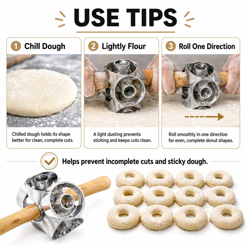 Donut Cutter Roller with Hole, Metal Doughnut Cutter for Baking