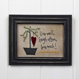 CVHOMEDECO. Primitives Vintage Live Well, Laugh Often, Love Much! Stitchery Frame Wall Hanging Decoration Art, 8-3/4 x 6-3/4 Inch