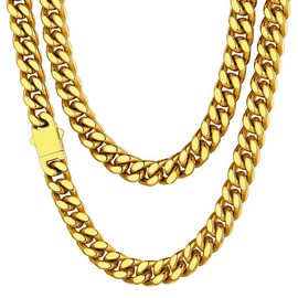 Mens Gold Cuban Link Chain, Miami Cuban Chain Necklace for Men, 9mm Wide Hip Hop Mens Jewelry, 20"