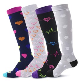4-Pairs Compression Socks, Women&Men Sports Knee High Socks for Running, Hiking, Tennis, Cricket, Nursing, 20-30mmhg (Fit US size 7-12)