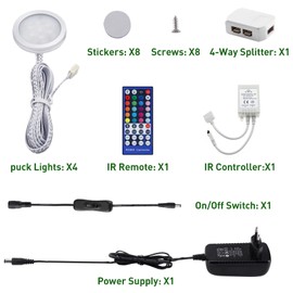 AIBOO RGB Under-Unit Light Kitchen LED with Remote Control, Round Cabinet Lighting, Dimmable Showcase Lighting, Colour Changing Cabinet Light for Showcase, TV, Shelves, Cupboard, Bedroom, Playroom (4)