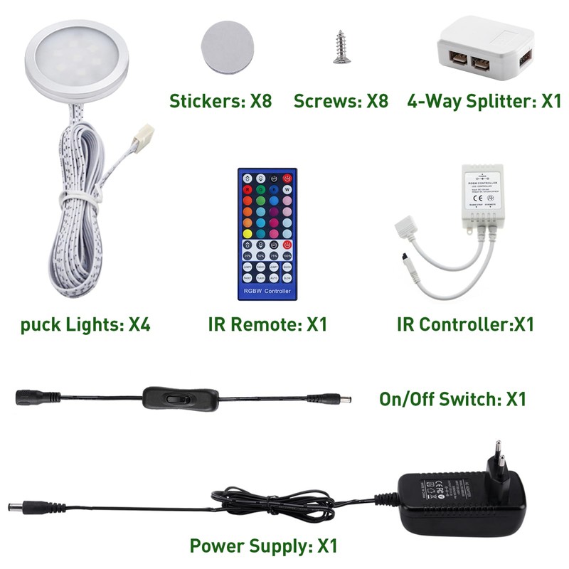 AIBOO RGB Under-Unit Light Kitchen LED with Remote Control, Round