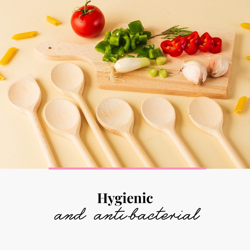 6 Piece Wooden Cooking Spoon Set Beech Large Small (6