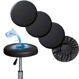 Shukii Stool Covers Round 4 Pack Bar Watedrproof PU Slipcover with Elastic Cushion Seat for Chair, Black