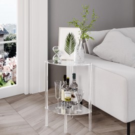 Eglaf Acrylic Triangle End Table - 2 Tier Corner Side Table - Small Corner Table for Living Room, Bedroom, Bathroom - 11.8'' L x 11.8'' W x 22.4 ''H