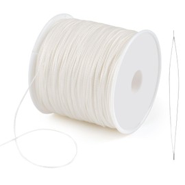 Waxed Cord, 0.5 mm x 106 m Waxed Thread, Wax Cord with Beading Needle, Polyester Cord Waxed Yarn for Bracelets, Necklaces, Jewellery Making, DIY Crafts (White)