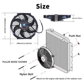 FGJQEFG 10 Inch Universal Slim Fan Push Pull Electric Radiator 12V 80W High Performance Cooling Fan Mount Kit Black 2 Pcs