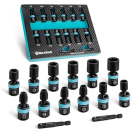 DURATECH 1/4" Drive Impact Universal Joint Socket Set, Swivel Socket Set, 14-Piece, Metric Impact Sockets (5-15 MM) with 2" Extension Bars, Cr-Mo Steel, Organized in EVA Foam Organizer