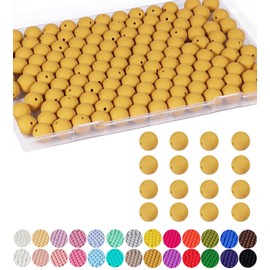 Anjpuy 140pcs 15mm Silicone Beads - Focal Beads for Keychain & Necklace Making, Bulk Round Beads for Pens (Mustard Yellow)