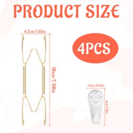 4 PCS Plate Hanger for Wall,Stainless Steel 6-8 Inch W Shaped Wall Plate Hangers with 4 Hooks,Plate Hangers for Walls,Invisible Spring Hook Holder for Antique Arts Decorative(Golden)