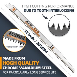 ALEXEX Wood Pruning Reciprocating Saw Blade 12 Inch 5TPI Sawzall Blades for Trees Chrome Vanadium Steel Pruning Blade for Reciprocating Saw, Reciprocating Blade with Handle for Wood Cutting 8 Pack