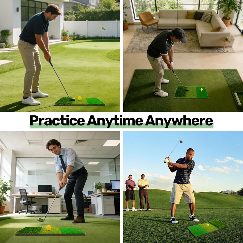 Foldable Golf Hitting Mat Dual-Turf Golf Practice Mat Portable Design