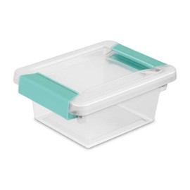 Sterilite Mini Clip Box, Stackable Small Storage Bin with Latching Lid, Plastic Container to Organize Office, Crafts, Clear Base and Lid, 12-Pack