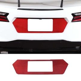 Daeiclru Real Carbon Fiber License Plate Cover Frame Sticker Compatible with Corvette C8 Stingray 2020-2023, Rear License Frame Sticker Accessories (Red)