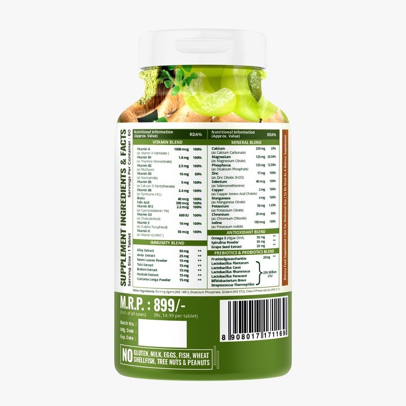  Immunity Multivitamins with Probiotics (60 Veg Tablets) 40+ Vitamins,