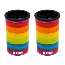 KUM AZ3790016 - Pencil Sharpener with Container, Rainbow, 2 Sharpeners for Thick and Thin Pencils, 8 and 11 mm