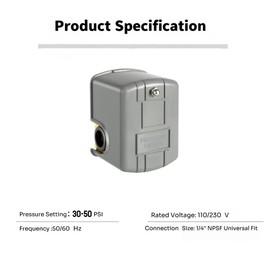 UGrandF 2-Pack Heavy Duty Well Pump Pressure Switch (30-50 PSI Adjustable) - 1/4" NPT Universal Fit for Electric/Air Pumps | Dry-Run Protection | Irrigation & RV Compatible