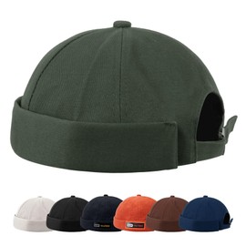 Hebenie Docker Hat Men Trawler Beanie Fisherman Beanie Brimless Cap Worker Sailor Hat Rolled Cuff Retro Fashion Adjustable Docker Cap for Men Green