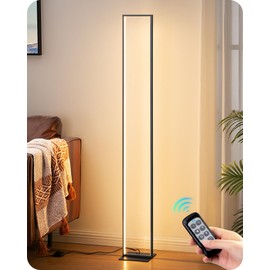 EDISHINE LED Floor Lamp, 55" Modern Minimalist Rectangular Corner Light, 3000K-6000K Dimmable, Remote Control & Foot Switch, Metal Base Standing Lamps for Living Room, Bedroom, Office, Black