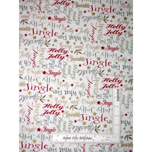 Three Wishes Fabric Christmas Shimmer Sparkle Holiday Words Cotton Fabric