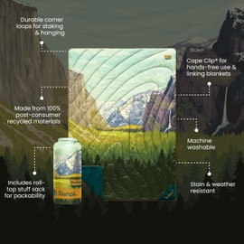 Rumpl Original Puffy Blanket - Warm Puffy Camping Blanket, 100% Recycled Polyester Insulation, Lightweight, Packable, Water-Resistant, Outdoor Puffer Blanket, 52"x75", Yosemite National Park