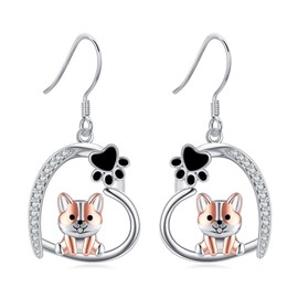 ONEFINITY Corgi Earrings for Women925 Sterling Silver Dog Earrings Dog Paw Dangle Earrings Corgi Jewellery Gifts for Dog Lovers
