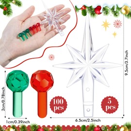 Boao 100 Pcs Ceramic Christmas Tree Bulbs with 5 Pcs Star Topper Light Ornaments Round and Heptagram Christmas Replacement Lights Bulbs for Village Xmas Tree Topper Decorations(Red and Green)