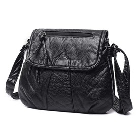 Women's Cross-Body Bags, Small Messenger Bag Crossbody Bags for Women, Over The Shoulder PU Black Leather Crossbody Bag, Ladies Bags Crossbody (Black)