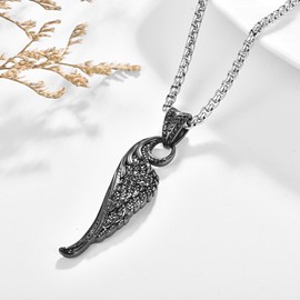 KATHLU Angel Wing Necklace Men Women 925 Sterling Silver Eagle Wing Pendant Guardian Religious Protection Jewelry as Gift - Black