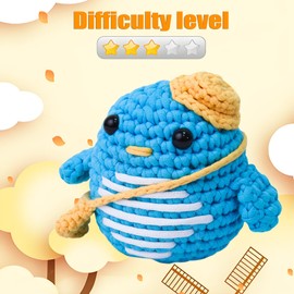 HEUOFST Crochet Kit for Beginners Animal Crochet Starter Kits with Step-by-Step Video Tutorials Complete Kit Gift for Adults Girls Women Men(Blue Penguin)