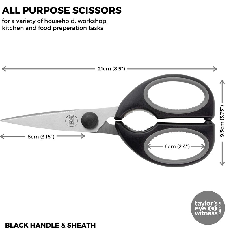 Kitchen Scissors with Magnetic Sheath - Black, Dishwasher Safe Cooking