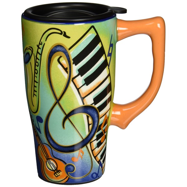 Spoontiques - Ceramic Travel Mugs - Music Cup - Hot or Cold Beverages - Gift for Coffee Lovers