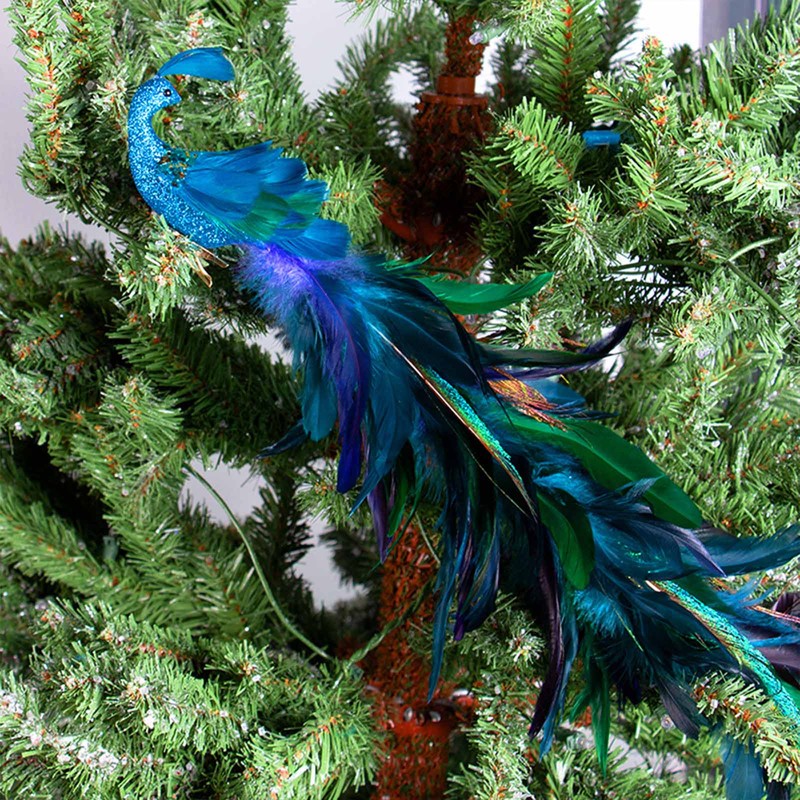2 Pack Blue Peacock Christmas Decorations, 18.9 Inch Artificial Peacock