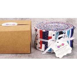 Soimoi 40Pcs Nautical Print Cotton Precut Fabrics for Quilting Craft Strips 2.5x42inches Jelly Roll - Blue, Red & White