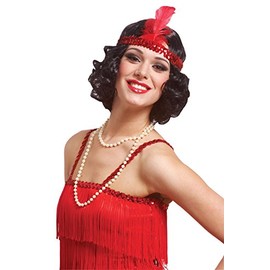 Costume Culture Women's Curly Flapper Wig with Sequin Headband, Black, One Size