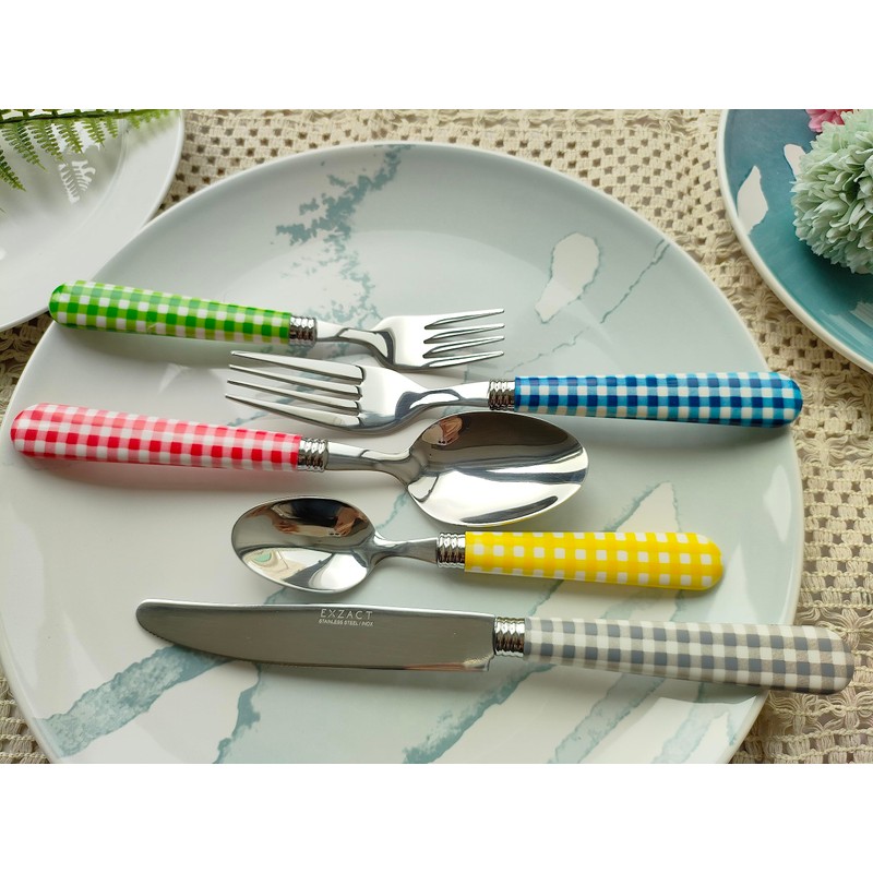 Exzact 20 Piece Stainless Steel Checked Handles Cutlery Set Dishwasher