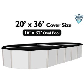 Buffalo Blizzard Bundle for 16-Foot-by-32-Foot Oval Above-Ground Swimming Pools | Deluxe Plus Blue/Black Reversible Winter Cover with 4-Foot Overlap | Mesh Leaf Net Cover Closing Kit