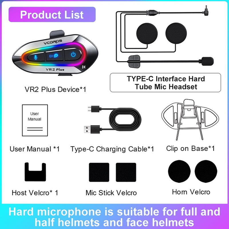 VCOROS Motorcycle Helmet Headset 2-Way 2 Riders Helmet Intercom