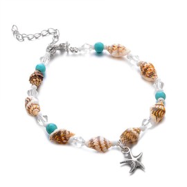Otxas Starfish Shell Anklet for Women Adjustable Beach Anklet Waterproof Beaded Puka Shell Ankle Bracelet Beach Foot Charm Chain Boho Jewerly (Blue)