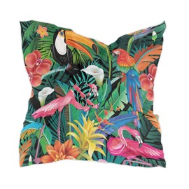 Tropical Flowers and Birds Silk Scarf Women Silk Neckerchief Sleep Hair Wrap Head Scarf Square Headwear Lady Aesthetic Accessory 35.4 * 35.4in