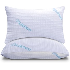 Sleepavo Shredded Memory Foam Pillows - Gel Cooling Queen Size Set of 2 - Extra Firm