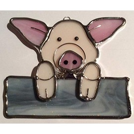 na Pig on a Fence Stained Glass Suncatcher
