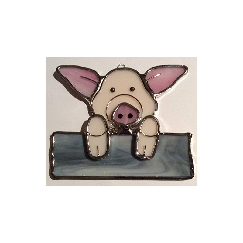 na Pig on a Fence Stained Glass Suncatcher