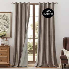 BULBUL 100% Blackout Velvet Curtains for Living Room 2 Panels, Tqupe Beige Ivory 108 inch Long Double Layered Room Darkening Curtains Heavy Thermal Insulated Grommet Window Drapes