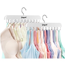 Bra Hanger for Closet, 2 Pack Tank Top Hanger w/20 Hooks Capacity Foldable Wood Space Saving Hangers, 360°Rotating Closet Organizers and Storage for Dorm & Apartment for Bra Scarf Ties(White)